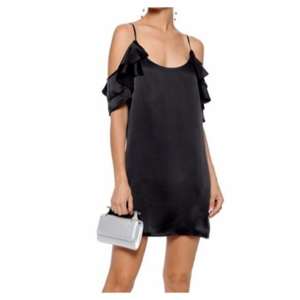 Cami NYC Dress GRAY Silk Off The Shoulder Mini Dress Size Small